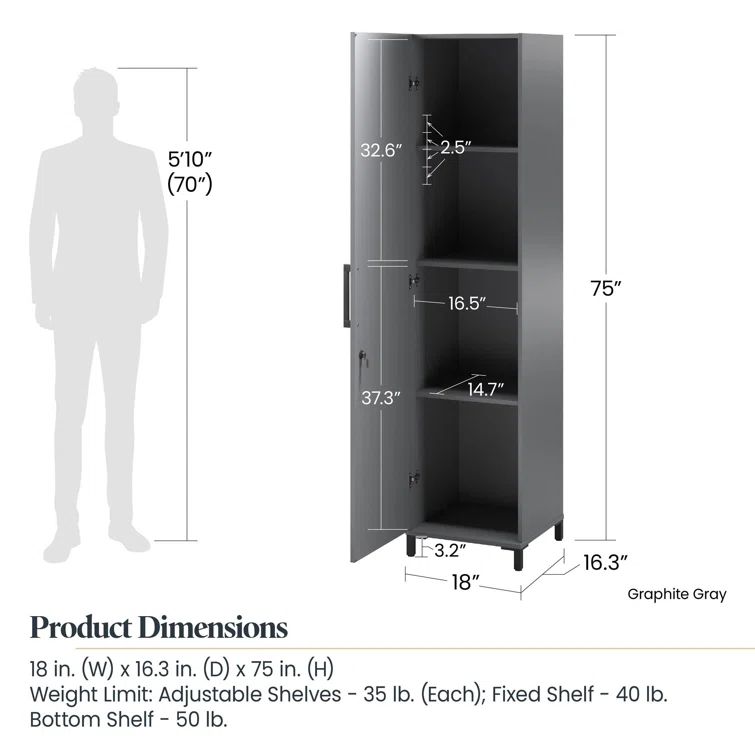 Reichard 18" W x 16.34" D x 74.92" H Tall Garage Cabinet