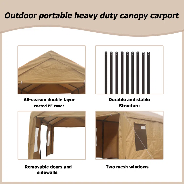 10 ft. W x 20 ft. D Polypropylene Garage Shed