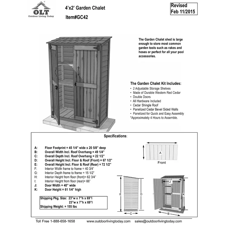 4 ft. W x 2 ft. D Garden Chalet Cedar Wood Tool Shed