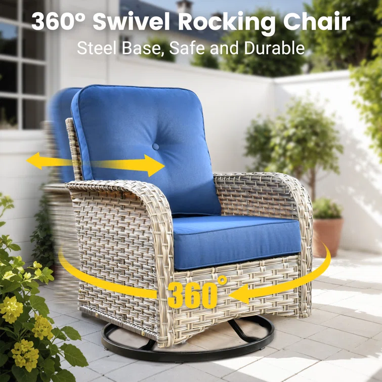 Tommy Outdoor Wicker 5 Person Seating Group With Cushions And Ottomans