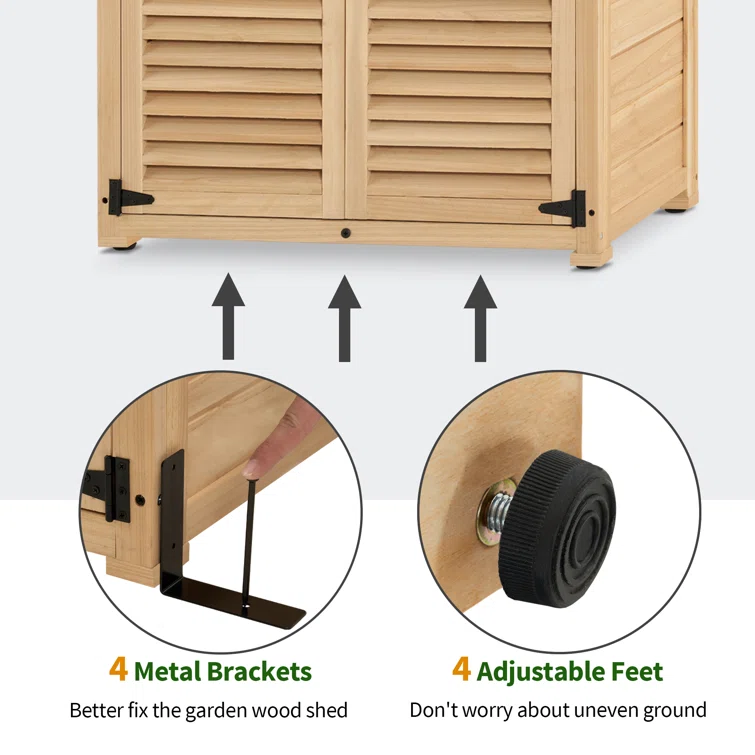 Outdoor Wooden Storage Cabinet,Garden Tool Shed with Latch and Double Doors