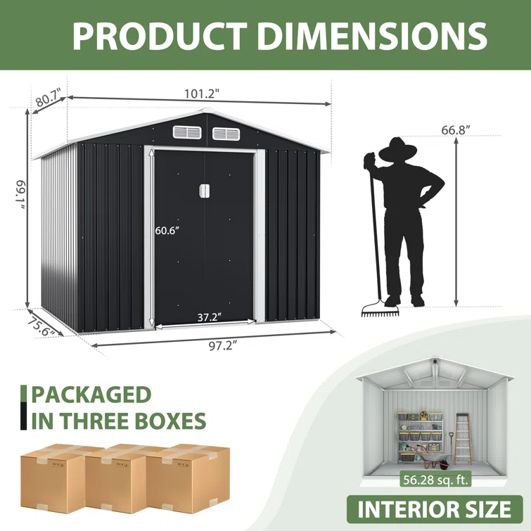 6.75 ft. W x 8.5 ft. D Metal Storage Shed