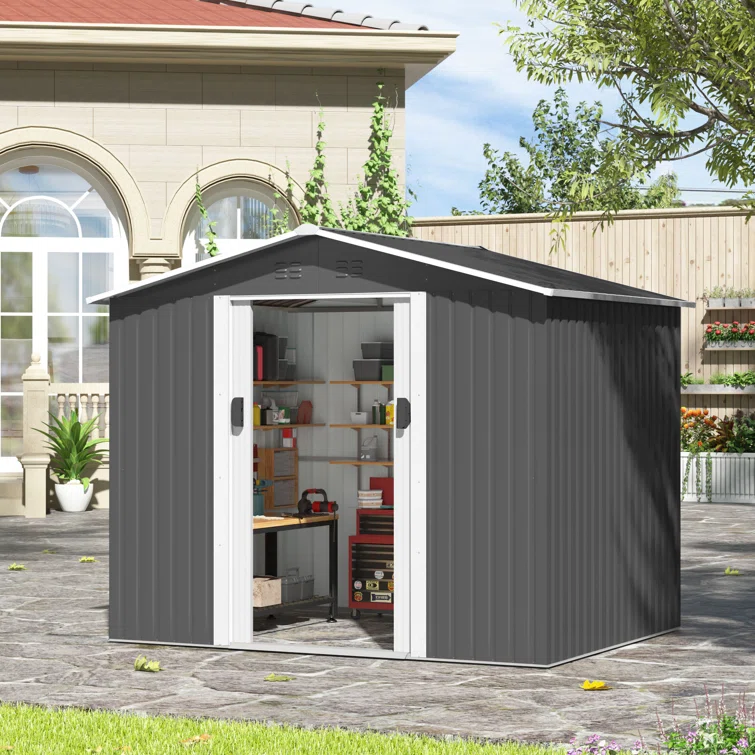 8 ft. W x 6 ft. D Tool Storage Outdoor Storage Shed with with Lockable Sliding Doors and Vents