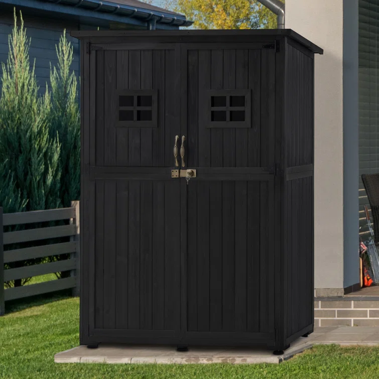 4 ft. W x 2 ft. D Outdoor Wooden Storage Shed with 2 Shelves and Lock