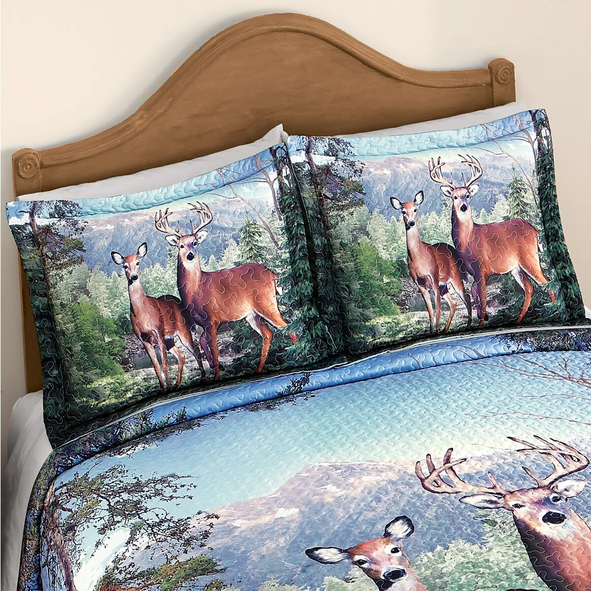Deer Mountain Scene Printed Pillow Sham