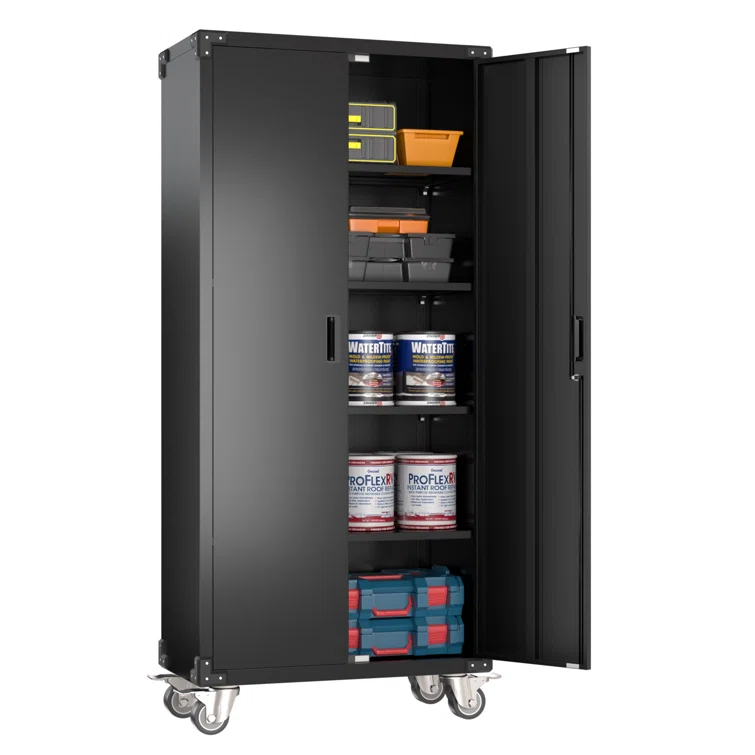 Ikira 72"H x 31.5"W x 16.5" D Metal Garage Tool Storage Cabinet, Four Shelves Are Adjustable