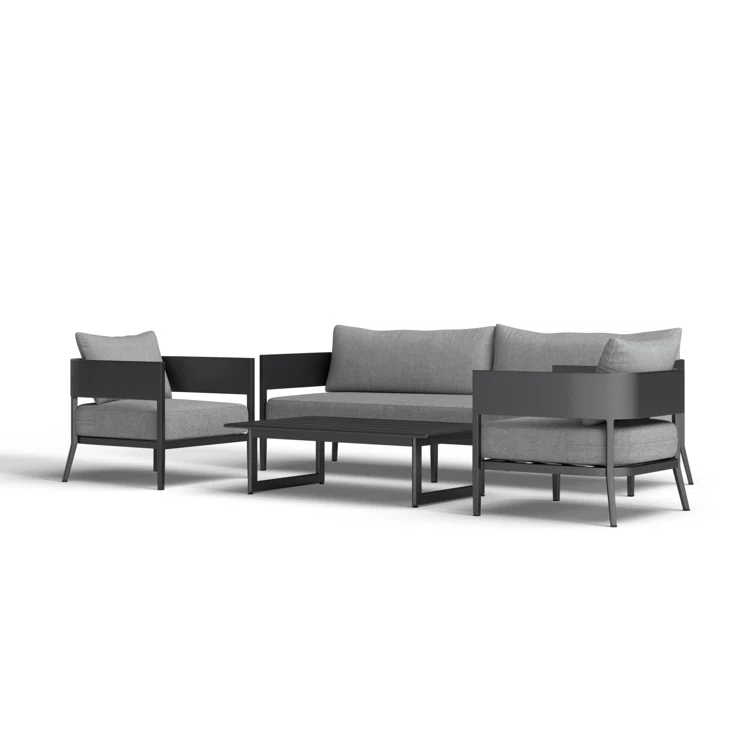 Elza 4 Piece Outdoor Conversation Set in Dark Gray Aluminum with Cushions