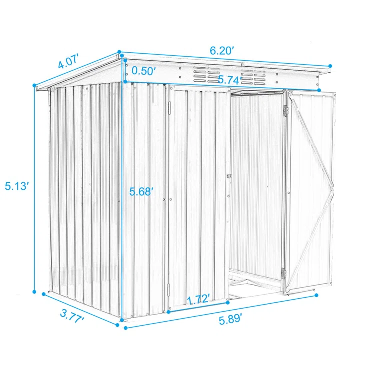 6 ft. W x 4 ft. D Metal Vertical Storage Shed