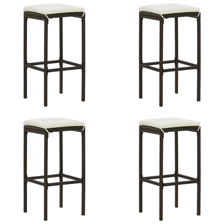 Patio Bar Table and Stools with Cushions Poly Rattan