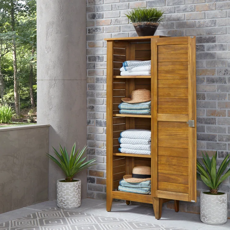 Beachcrest Home™ Anjenette 24'' W 104.73 Gallons Water Resistant Solid Wood Acacia Lockable Cabinet Deck Box