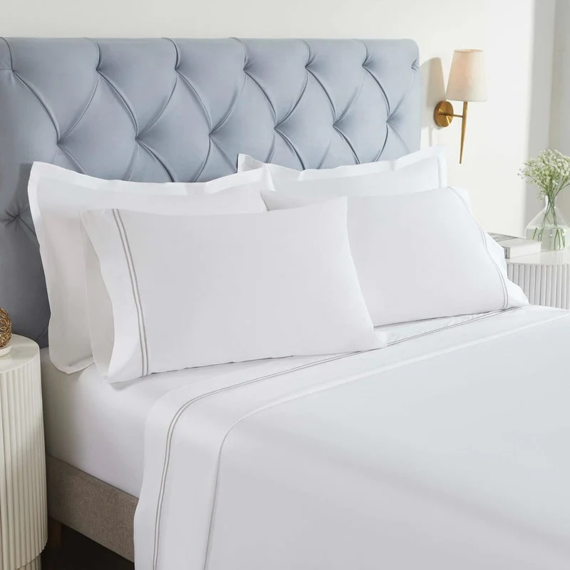 Blue Nile Mills Legacy Cotton Two-Line Embroidered Bed Sheet Set