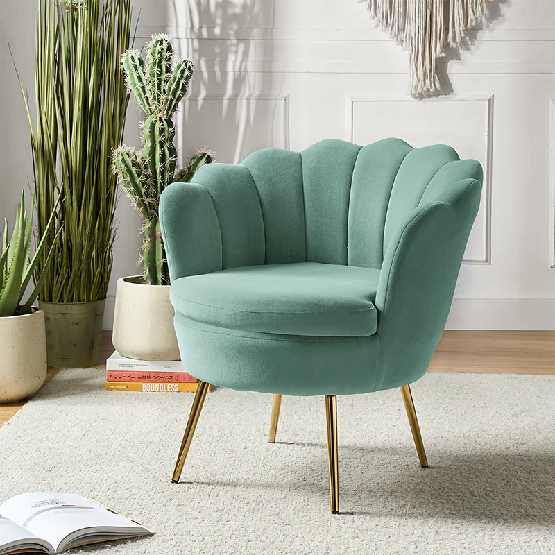 Evelia Velvet Scalloped Barrel Chair