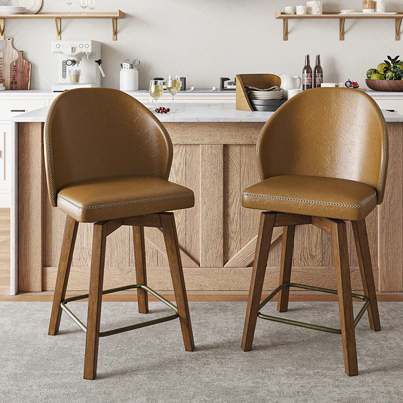 Frederico Leather Swivel Stool (Set of 2)