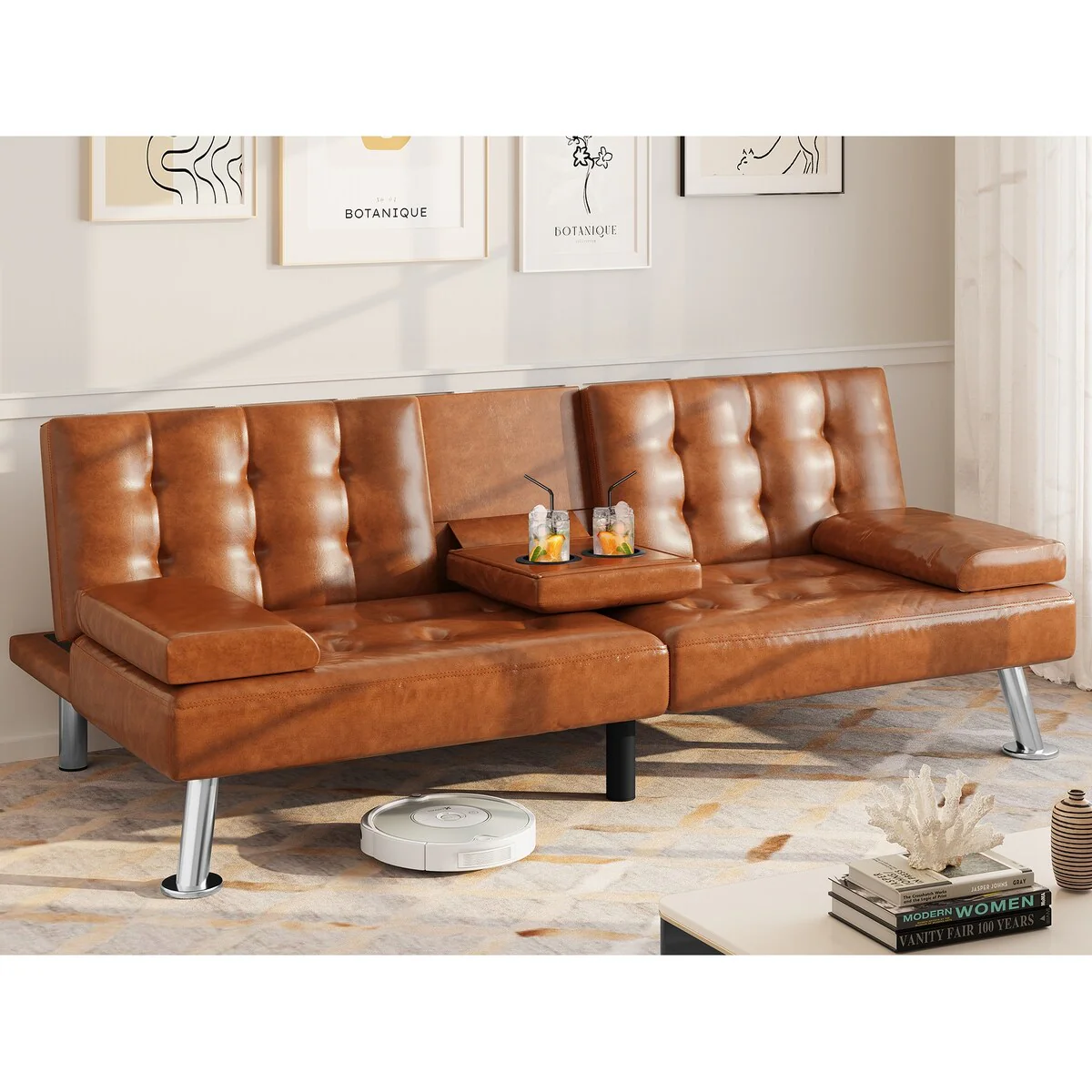 Moasis Modern Loveseat Convertible Sofa Bed PVC Leather Fabric Sofa - 64