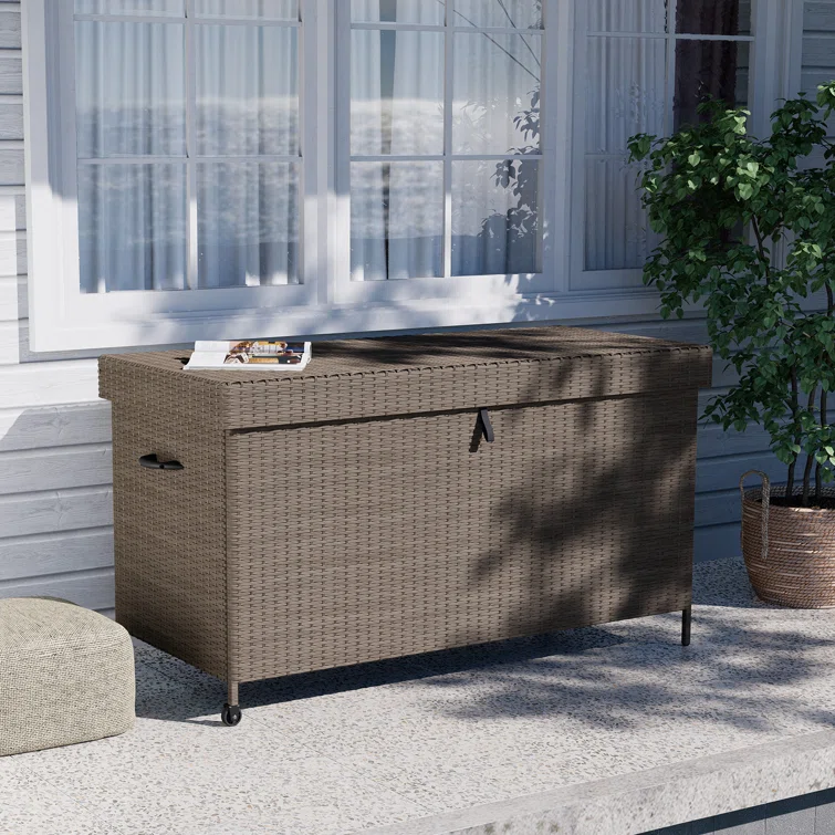 Grand Patio 170 Gallons Wicker Deck Box with Wheels