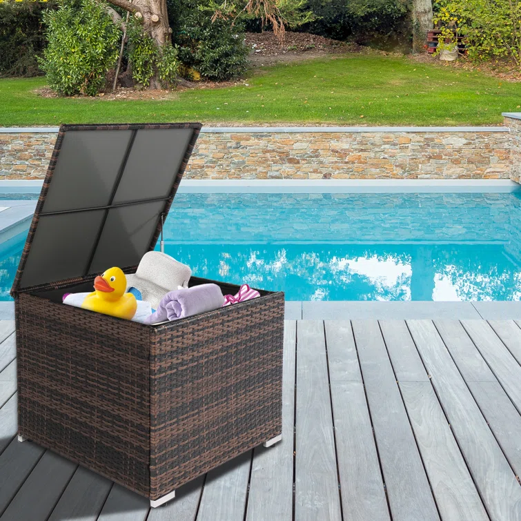 Winado 60 Gallons Gallon Water Resistant Wicker Deck Box in Brown