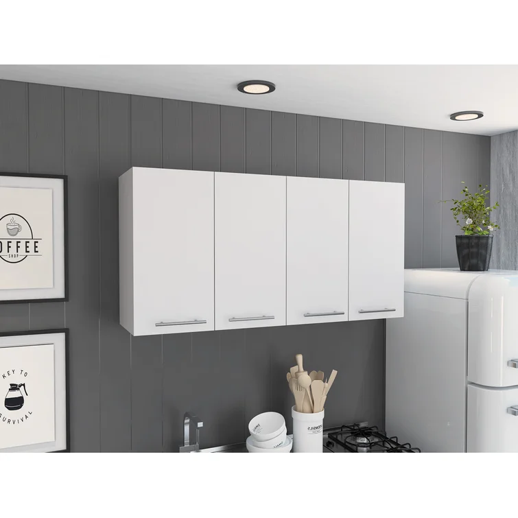 Asse 120 Wall Cabinet with Double Doors, Metal Dish Rack, and Glass Rack