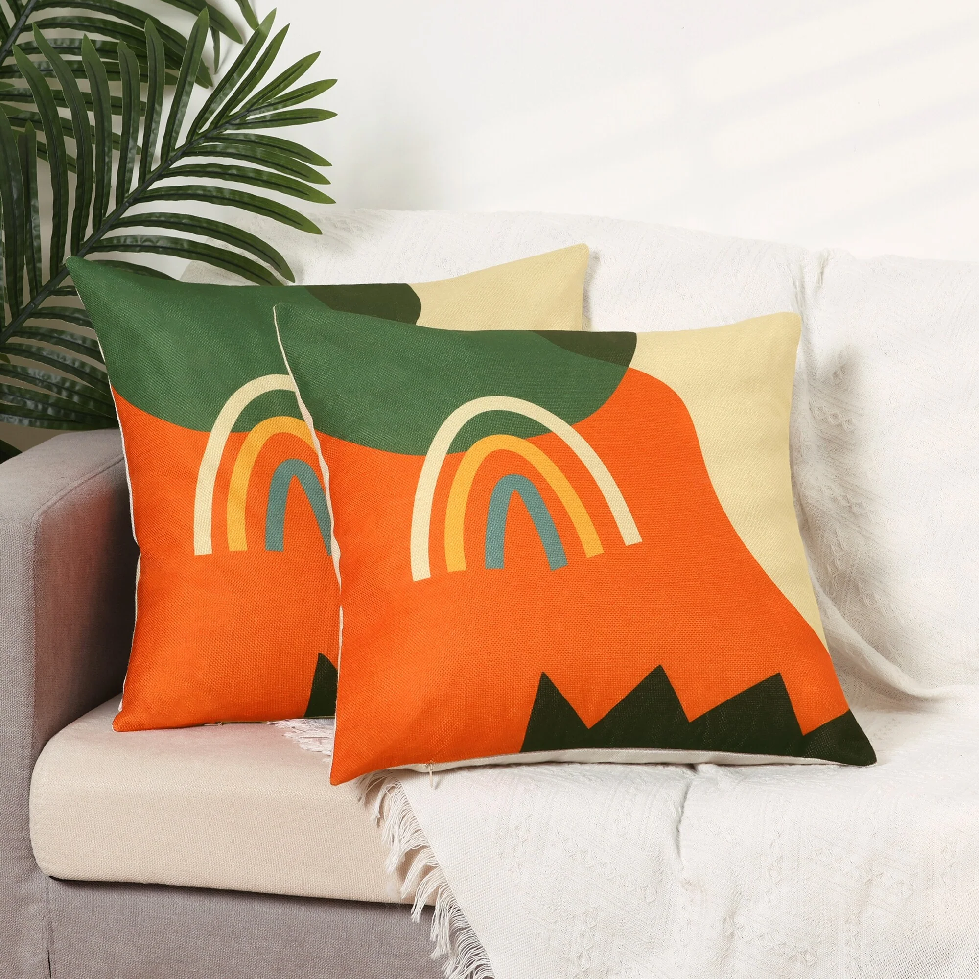 2 Packs Linen Decorative Throw Pillow Cover Printed Contemporary Waterproof Pillow Cover