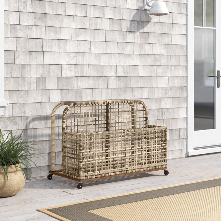 Birch Lane™ Broughton 43.5'' W 30 Gallons Water Resistant Metal Towel Valet with Wheels in Distressed Gray/Brown