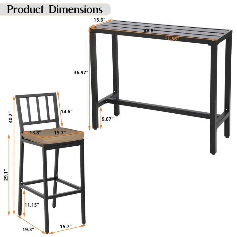 2 - Person Rectangular Outdoor Dining Set with Cushions