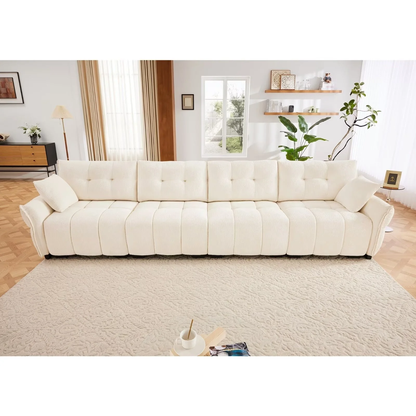 Modern Chenille Sofa, Solid Wood Frame with High Elasticity Cushion