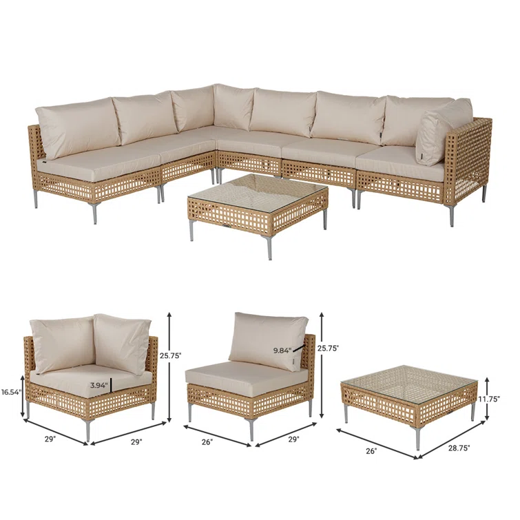 Frans 7 Piece Sectional Seating Group With Cushions