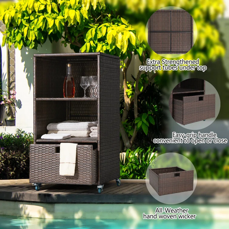 Water Resistant Wicker Towel Valet with Wheels & Cover