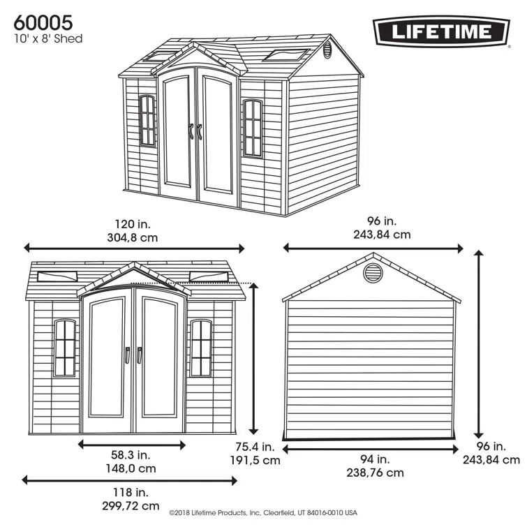Lifetime 10 Ft. x 8 Ft. High-Density Polyethylene (Plastic) Outdoor Storage Shed with Steel-Reinforced Construction