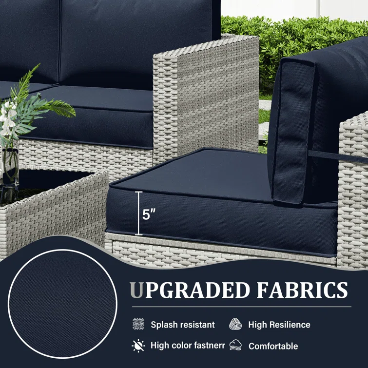 8-Piece Outdoor Patio Conversation Set with Fire Pit Table and 5-inch Thicker Cushions