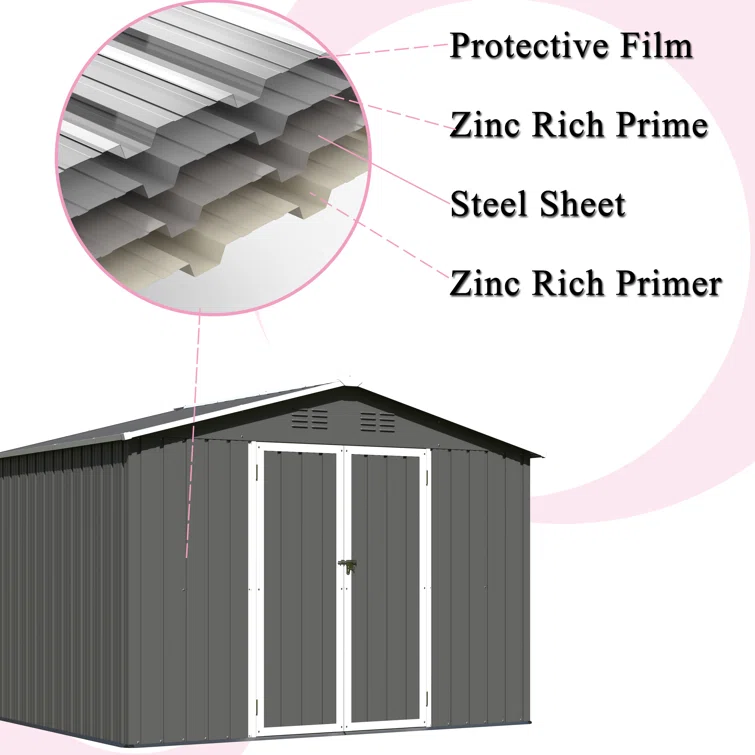 Alcazar 8 ft x 6 ft Metal Storage Shed