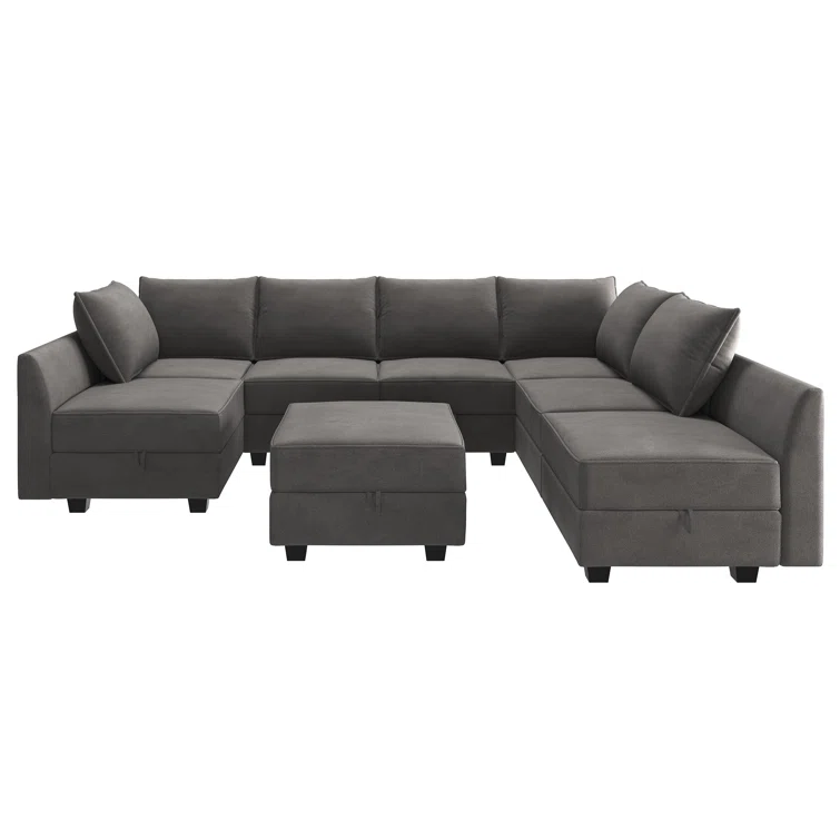Tremee Modular Corner Sectional Velvet Sofa & Chaise with Ottoman