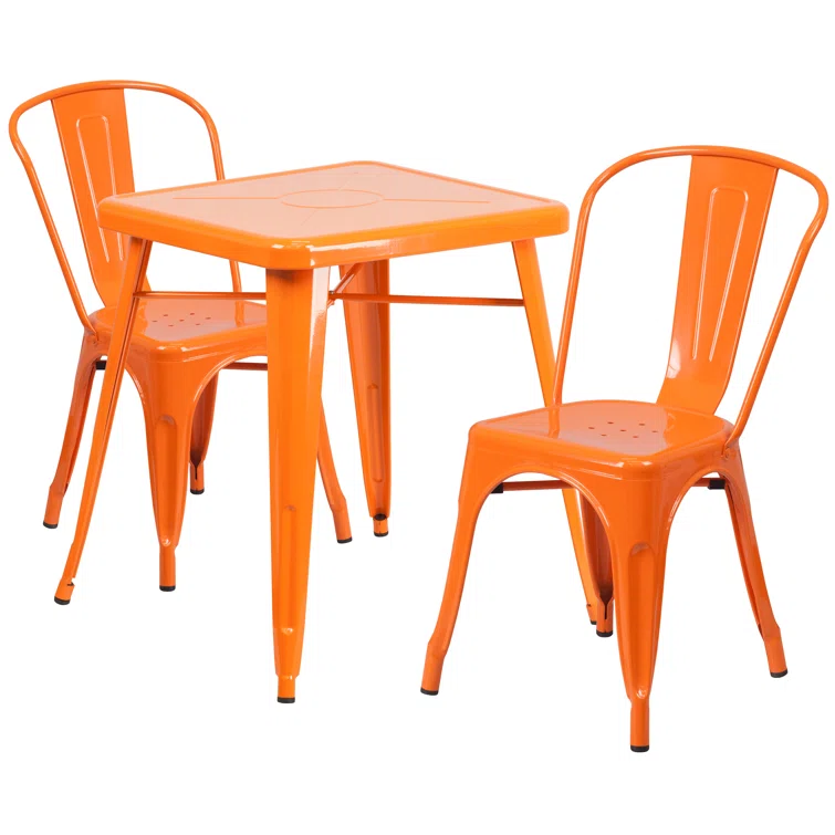 Geneen 23.75'' Square Metal Indoor-Outdoor Table Set with 2 Stack Chairs