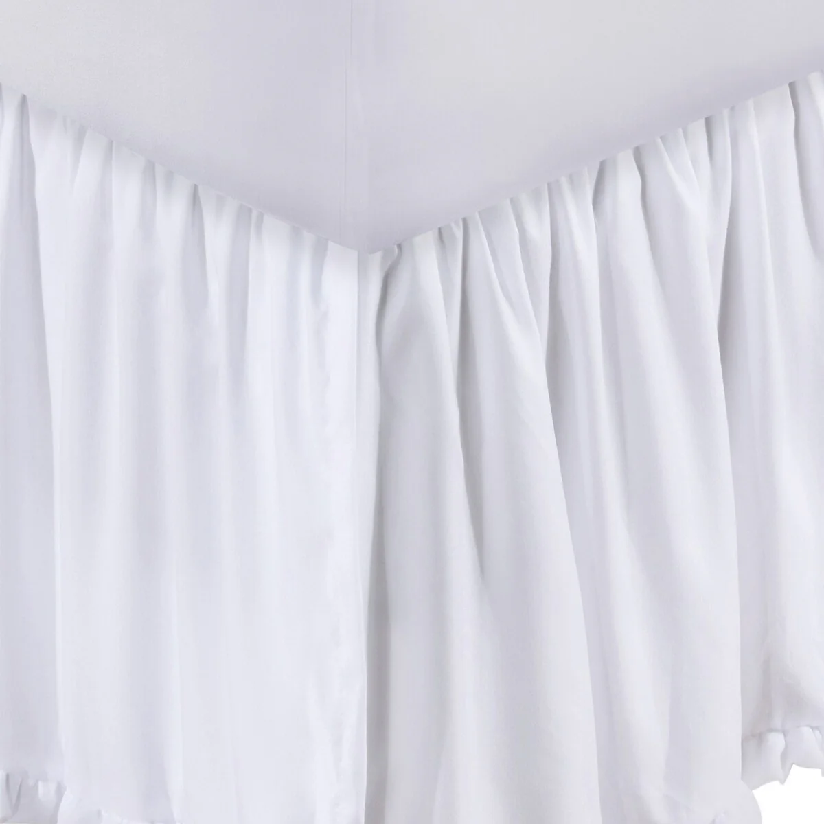 Mora Twin Bed Skirt, Polyester Platform, Split Corners, Ruffle Edge, White