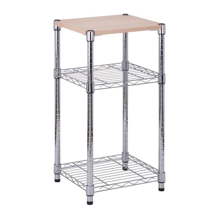 3-Tier Steel Shelving Unit with Laminate Wood Top (15" W X 30" H X 14" D)