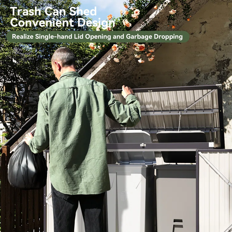 Storage Shed 3.3 X 5.6 Ft Metal Trash Shed Waterproof Outside Storage