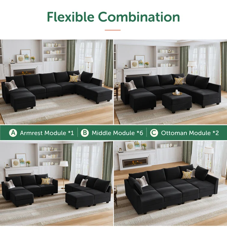 Tremee U Shaped Modular Velvet Sectional Couch