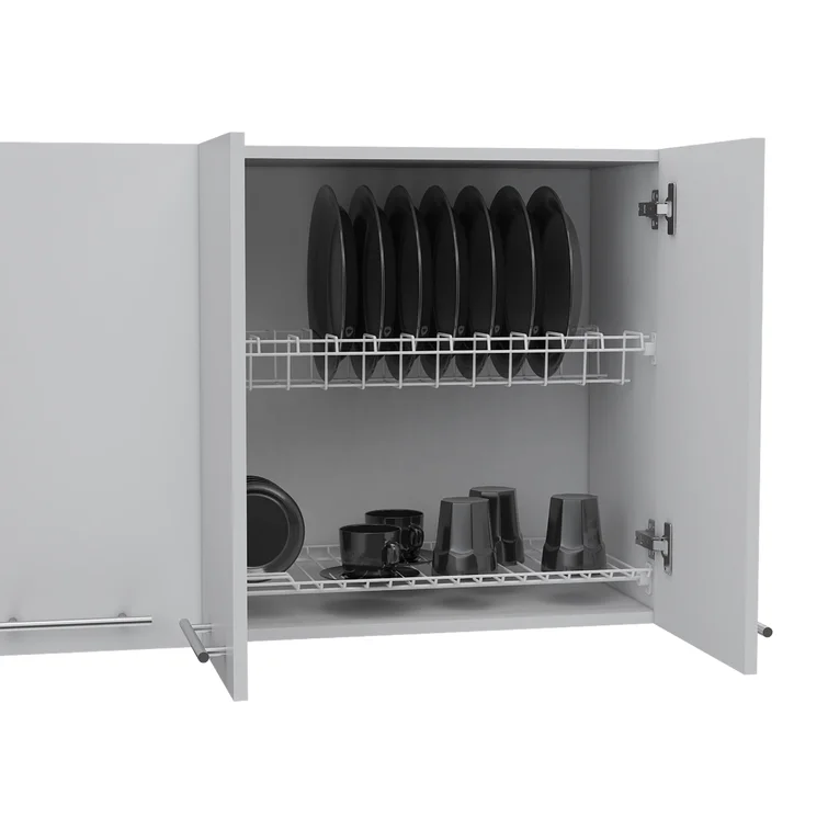 Asse 120 Wall Cabinet with Double Doors, Metal Dish Rack, and Glass Rack
