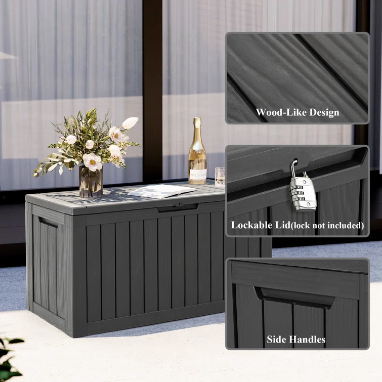 PAMAPIC 46.3'' W 80 Gallons Water Resistant Polypropylene Lockable Deck Box