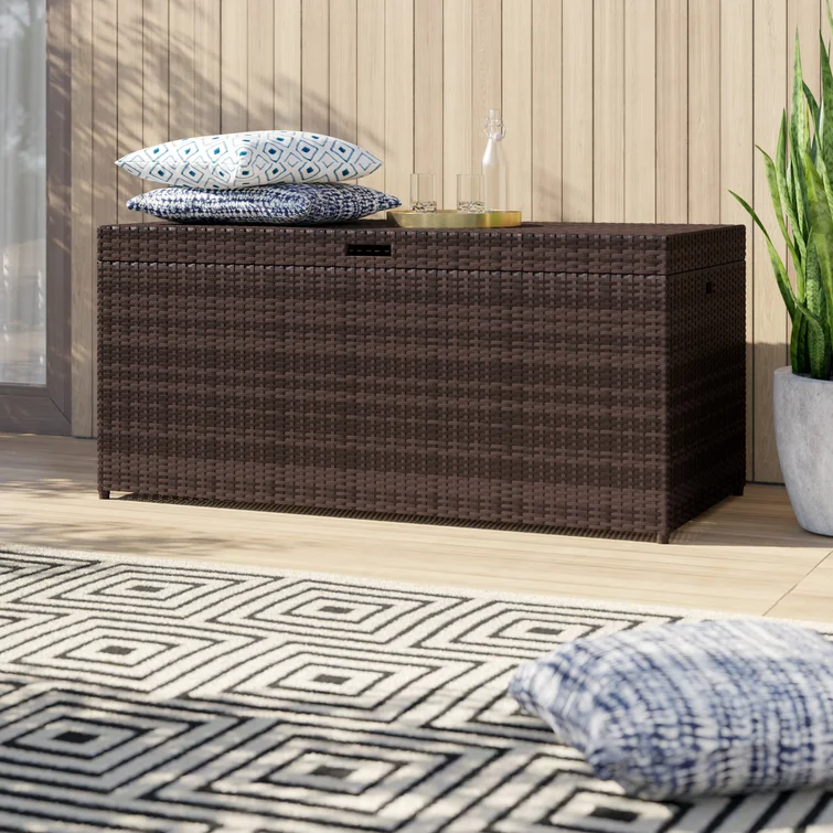 Latitude Run® Adelita 52'' W 100 Gallons Water Resistant Wicker Deck Box in Brown
