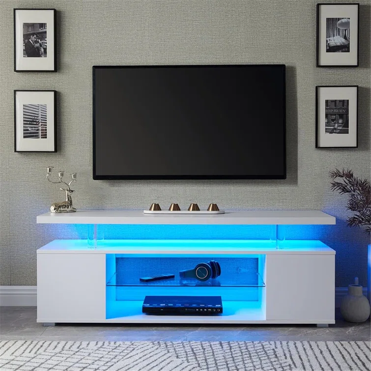 LED TV stand Cabinet, Media Console Table with Large Side Cabinet