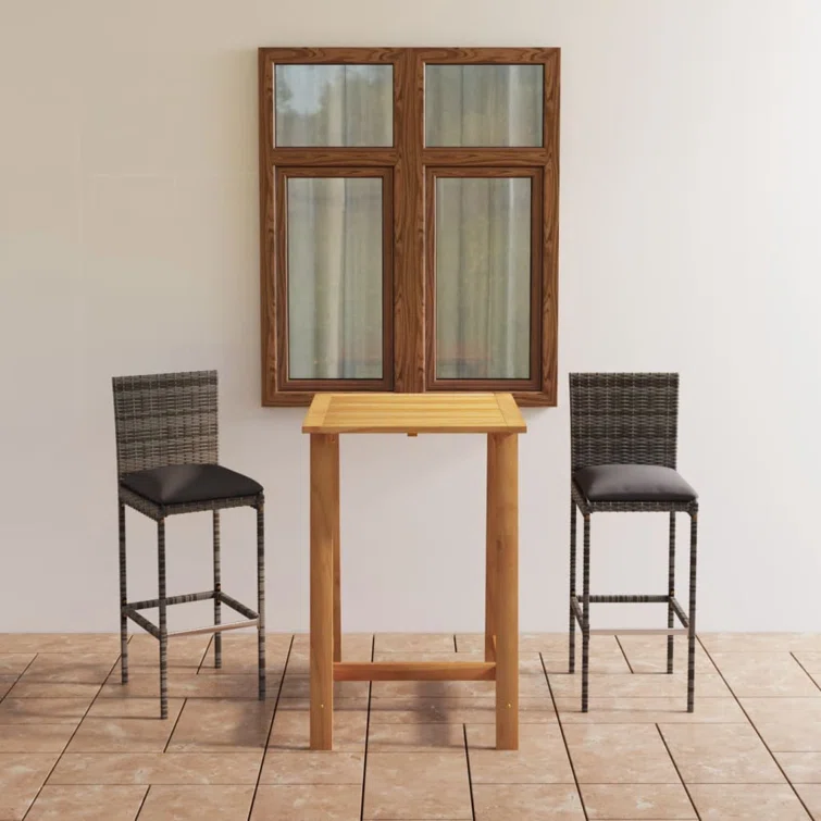 Patio Bar Set Bar Table and Stools Patio Furniture Set with Cushions