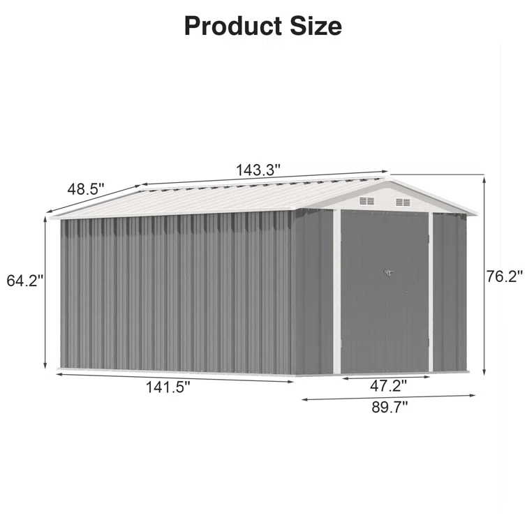 8 ft. x 12 ft. Metal Storage Shed for Outdoor, Steel Yard Shed with Design of Lockable Doors