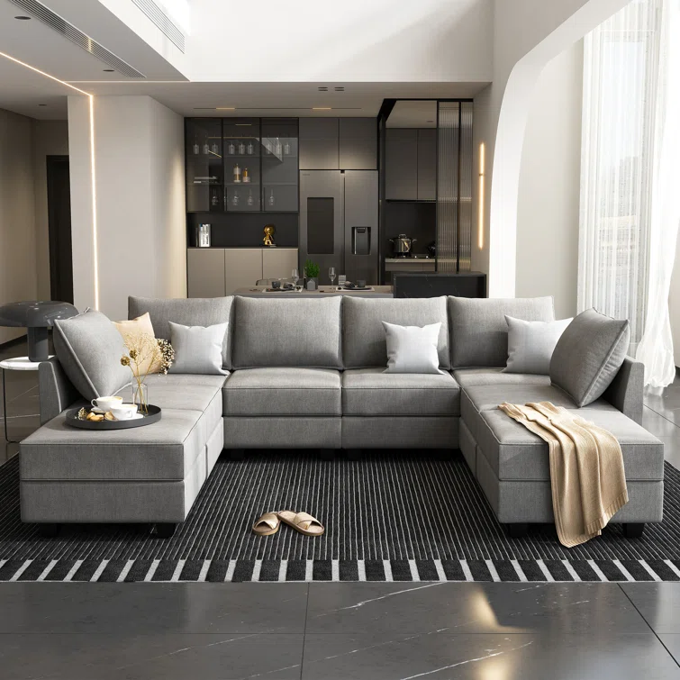 U shaped Sectional Sofa Modular Sectional Couch with Storage Ottoman