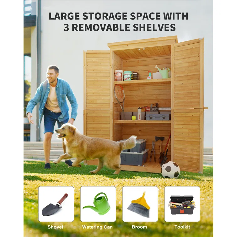 Aiho 3 ft. W x 1 ft. D Solid Wood Vertical Storage Shed