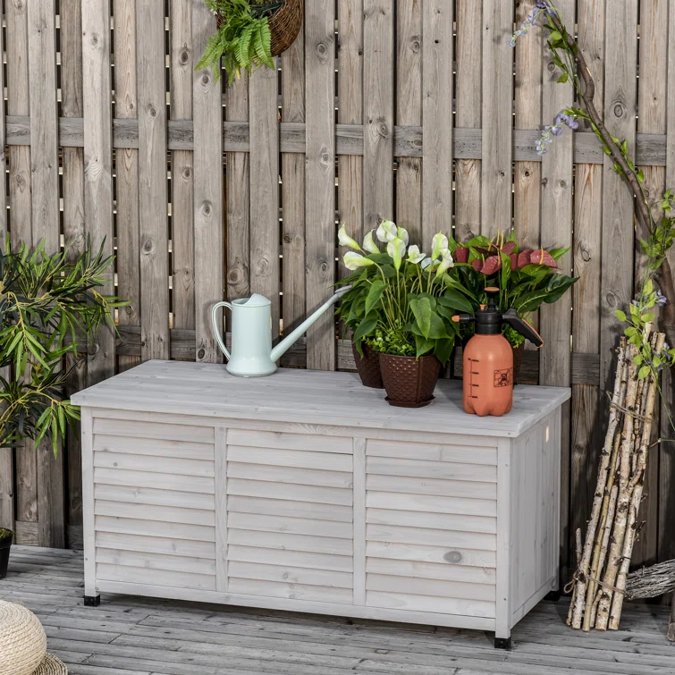 Outsunny 75 Gallon Water Resistant Fir Solid Wood Deck Box in Gray