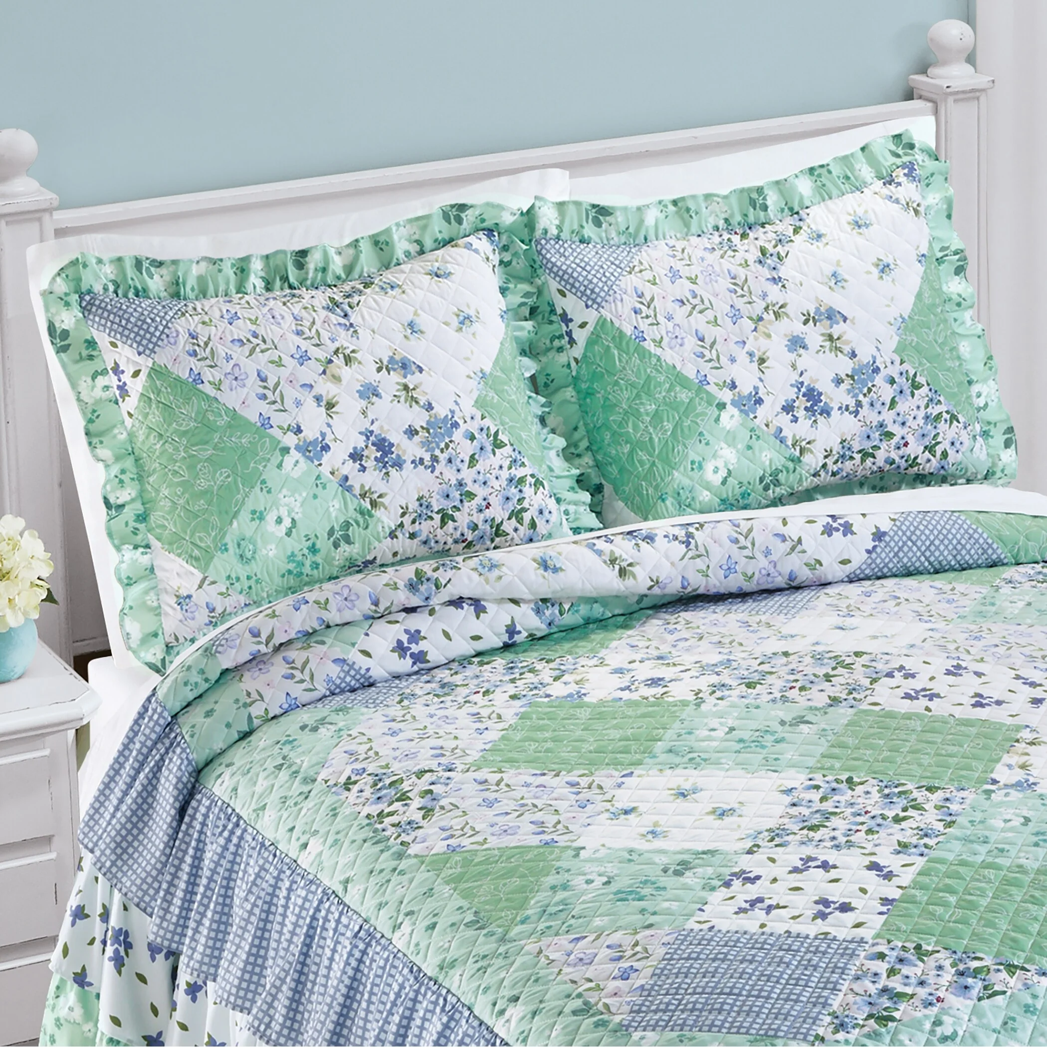 Garden Patchwork Ruffle Edge Pillow Sham Set