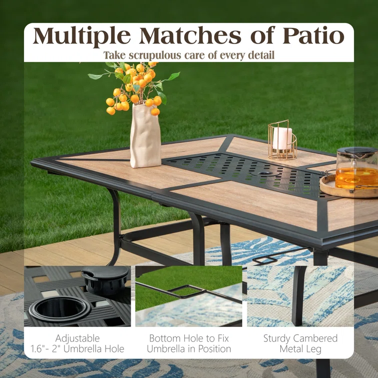 Alyah 6 - Person Rectangular Outdoor Dining Set with Swivel Chairs & Thick Cushions