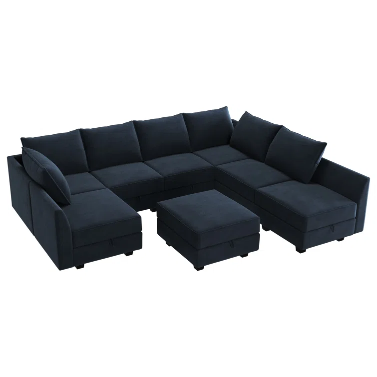 Tremee Modular Corner Sectional Velvet Sofa & Chaise with Ottoman