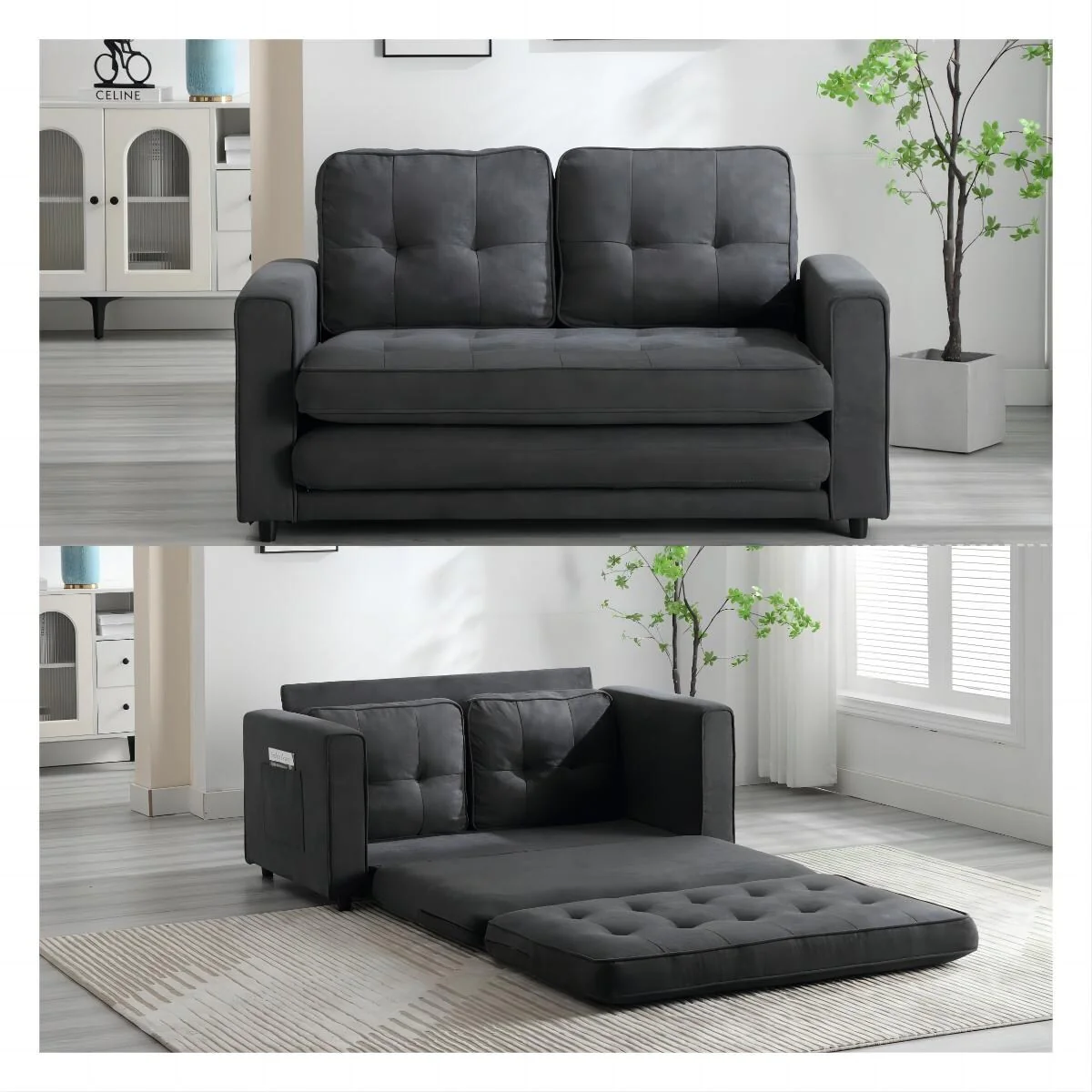 Plush Velvet Convertible 3-Fold Sofa Bed - 31.10 x 55.00 x 31.00