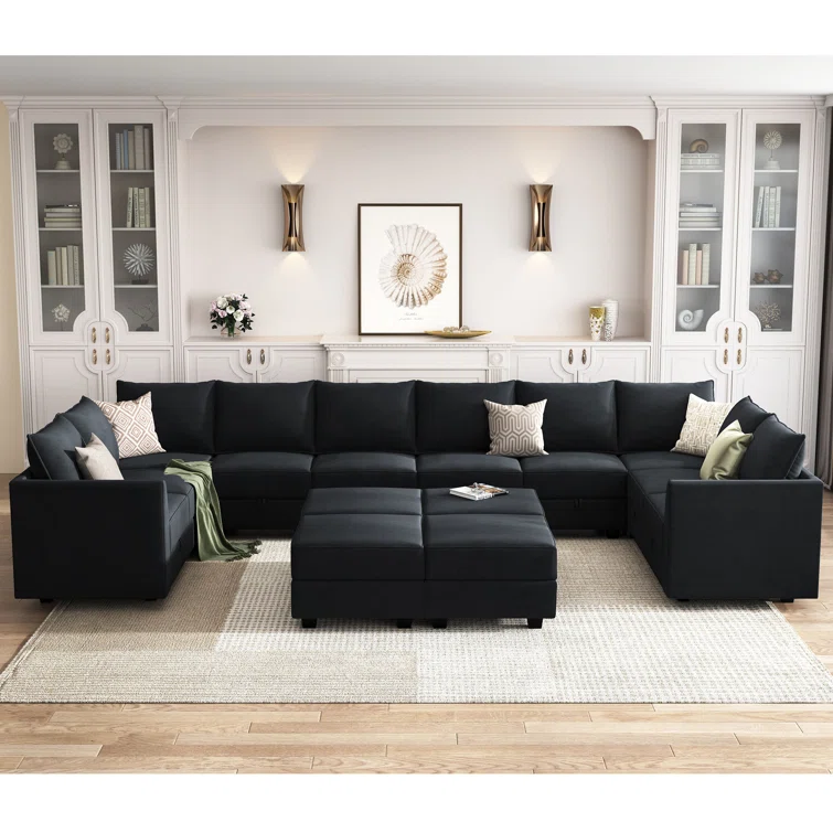Tremee Velvet Upholstered Modular Sectional Sofa with Ottoman